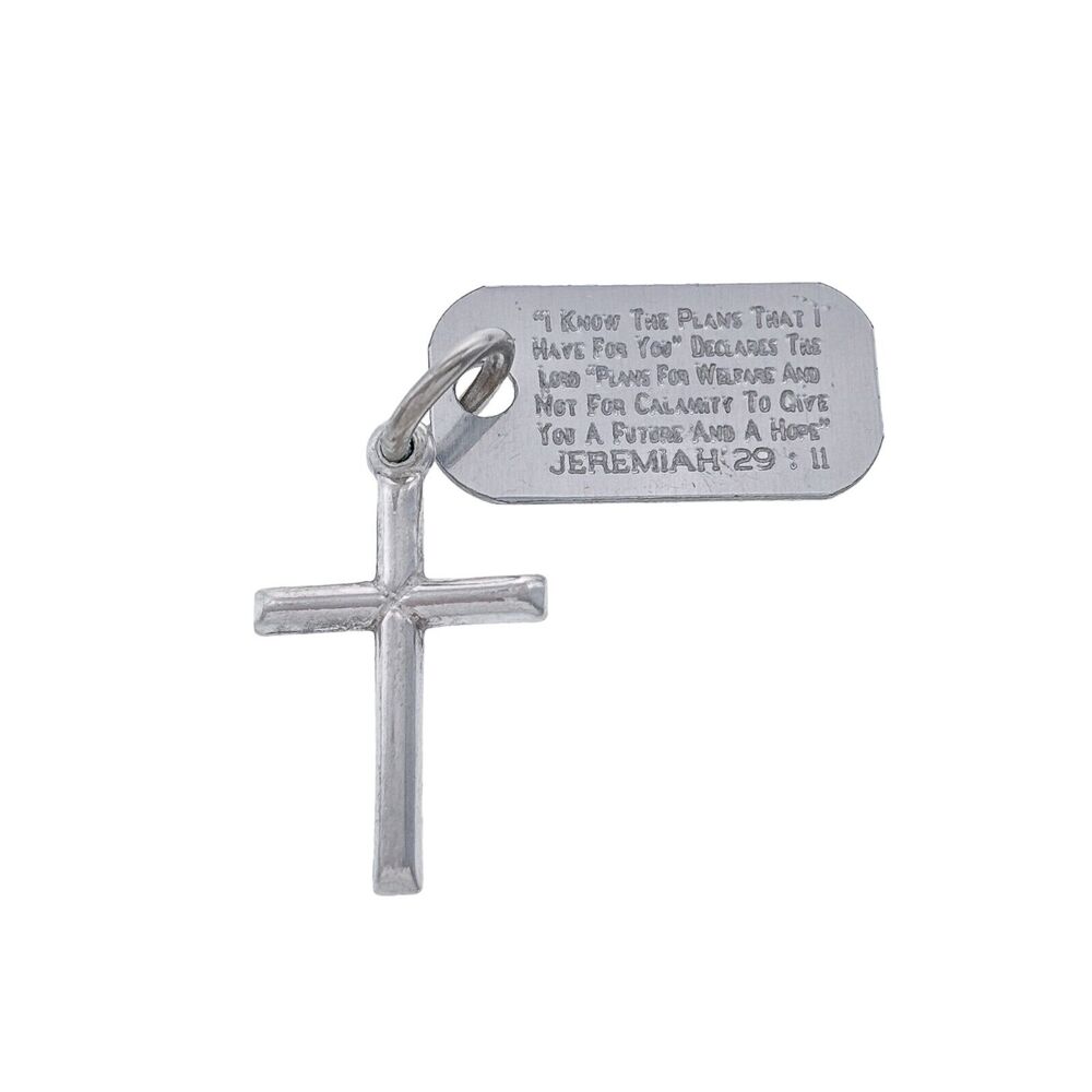 Vintage Silver Tone Cross with Jeremiah 29:11 Tag Pendant